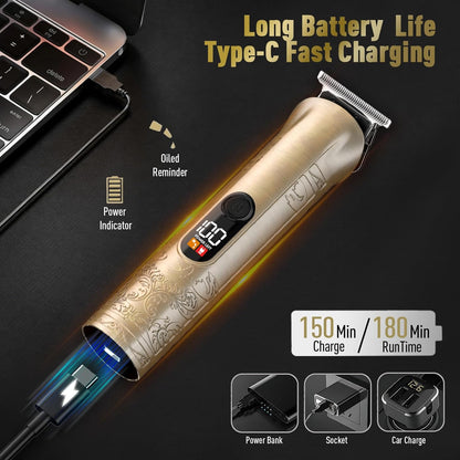 Aparat de tuns par si barba 17 in 1 pentru barbati, cu display LCD, IPX 7 rezistent la apa, lame T-Blade precizie, Trimmer nas si urechi, incarcare USB-C, accesorii multiple pentru par, barba si corp