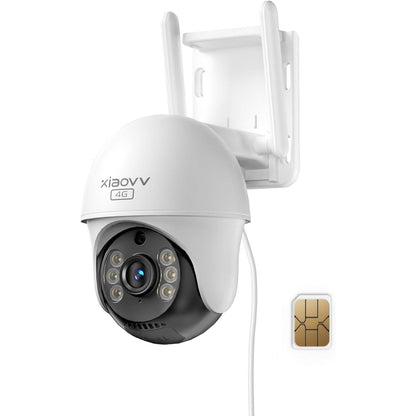 Camera de supraveghere cu SIM 4G LTE, 4 MP, Ultra HD, 360° PTZ, nightvision color, detectare miscare, impermeabila IP65, comunicare bidirectionala, aplicatie dedicata, alba