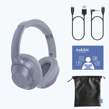 Casti wireless Over the Ear Bluetooth, Noise Cancelling ANC, sunet Hi-Fi, microfon, timp redare pana la 75 ore, Bass Music, argintiu