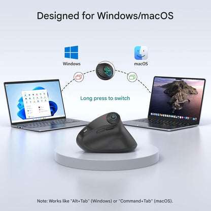 Mouse Wireless vertical Acer, Bluetooth 5.2 + 2.4GHz, 4000 DPI, 8 butoane, rotita scroll laterala, conectare 3 dispozitive, ergonomic 59°, negru