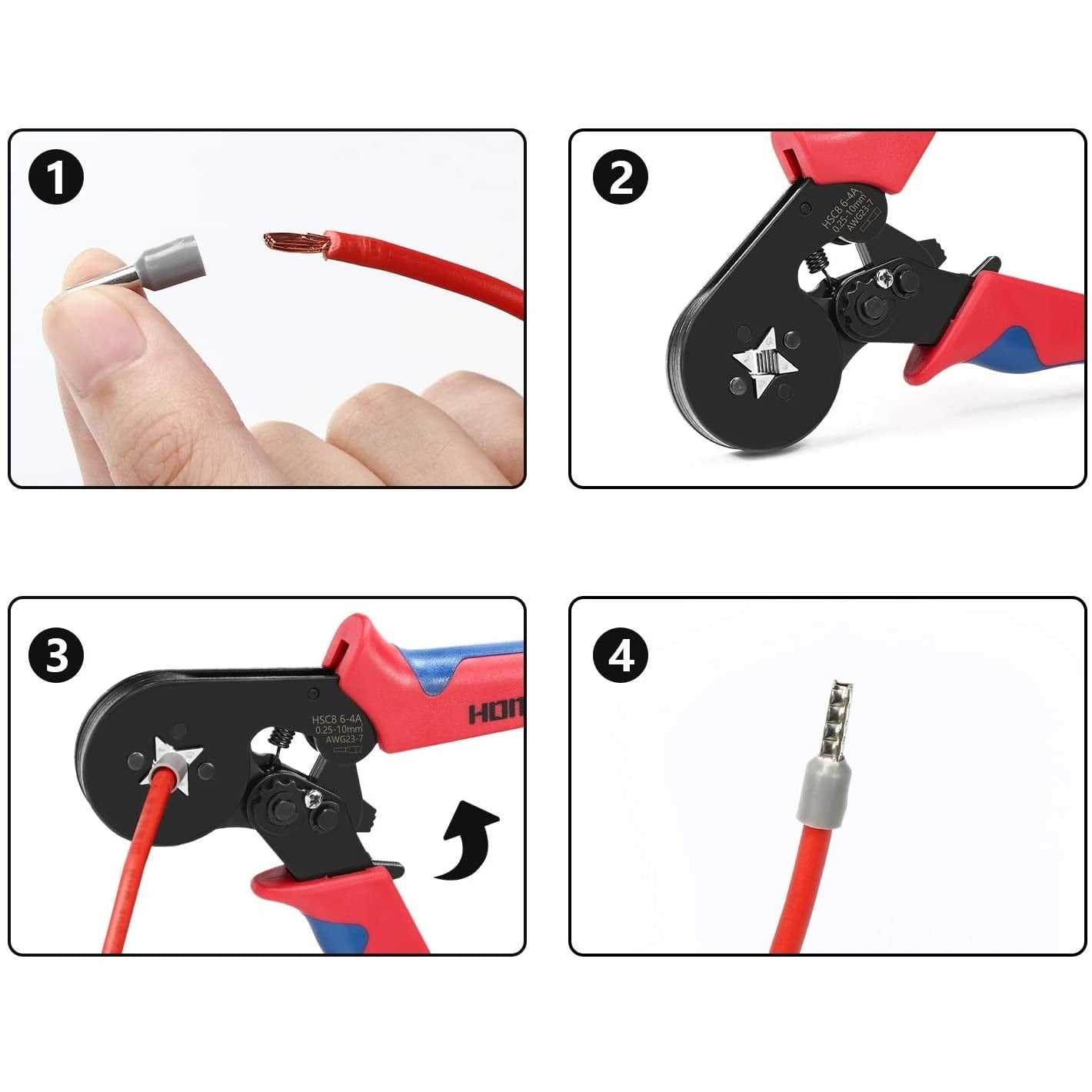 Set cleste de sertizat conectori cu 1200 bucati terminale conductori si cleste pentru dezizolare cabluri, 0,25 - 10 mm2