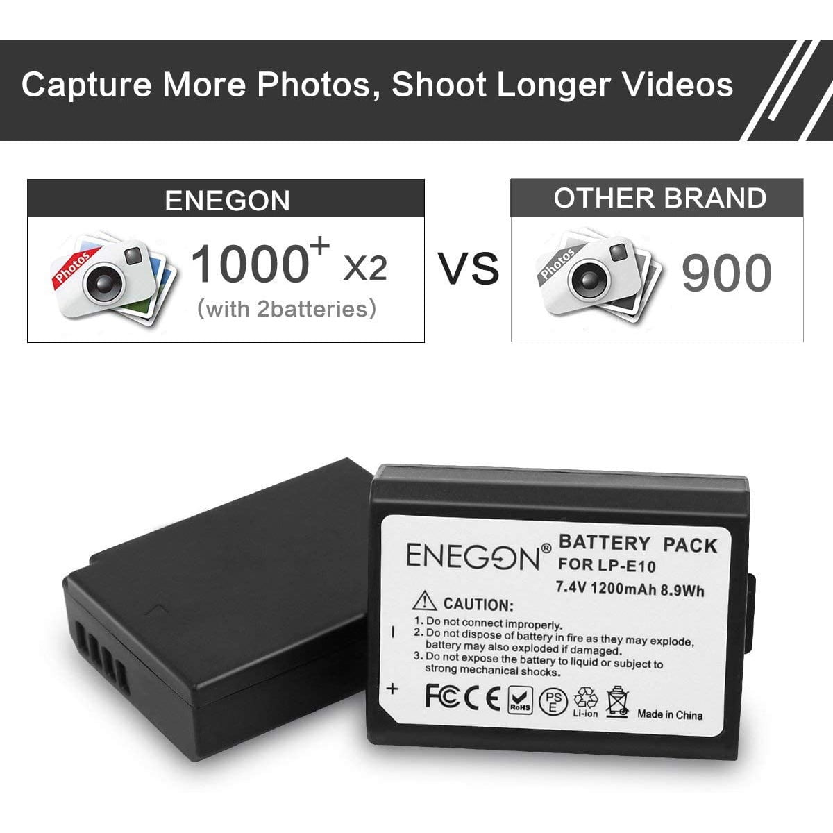 Set de 2 acumulatori LP-E10 1200 mAh si incarcator rapid dublu, pentru Canon EOS Rebel T3, T5, T6, T7, T100, Kiss X50, Kiss X70, EOS 1100D, 1200D, 1300D, 1500D, 20000D