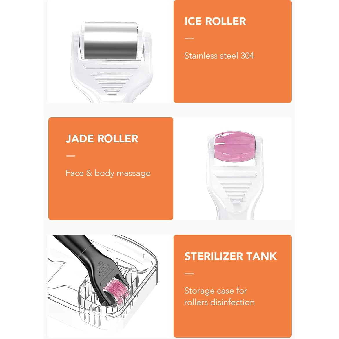 Rola Dermatologica 7 in 1 Dermaroller cu capete interschimbabile Roller Jade, Ice Roller, pentru intinerirea pielii, ingrijirea fetei, antirid, caderea parului, cresterea barbii, masaj, negru