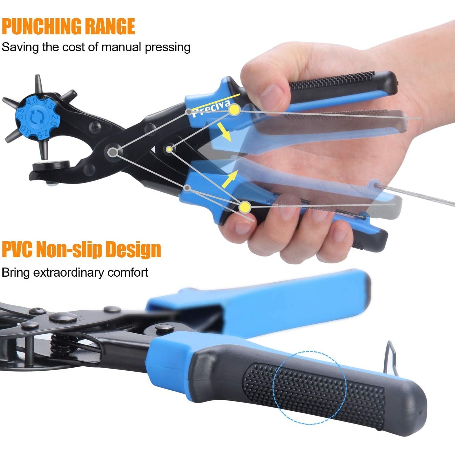 Set cleste preducea de perforat curele, rotativ cu accesorii de gaurit si capsat piele cu 240 capace nit, rigla, ciocan si pila pentru marochinarie