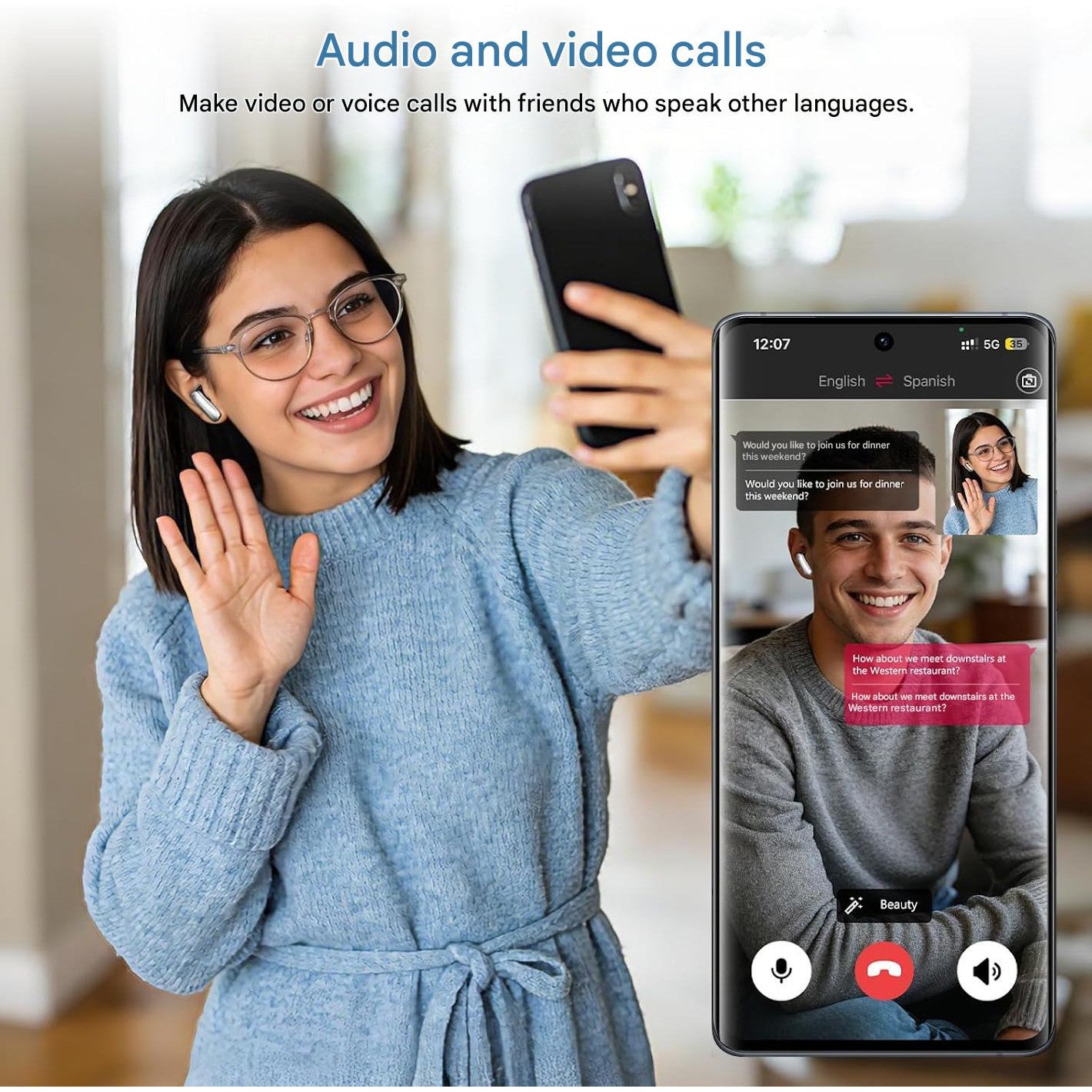 Casti cu traducere NE48 KI 3 in 1, Bluetooth 6.0, AI 165 limbi, 11 moduri traducere, IPX5, autonomie 48h, HiFi sunet, microfon ENC, ecran tactil LCD, traducator instant pentru calatorii si afaceri, aplicatie gratuita Auralntelli
