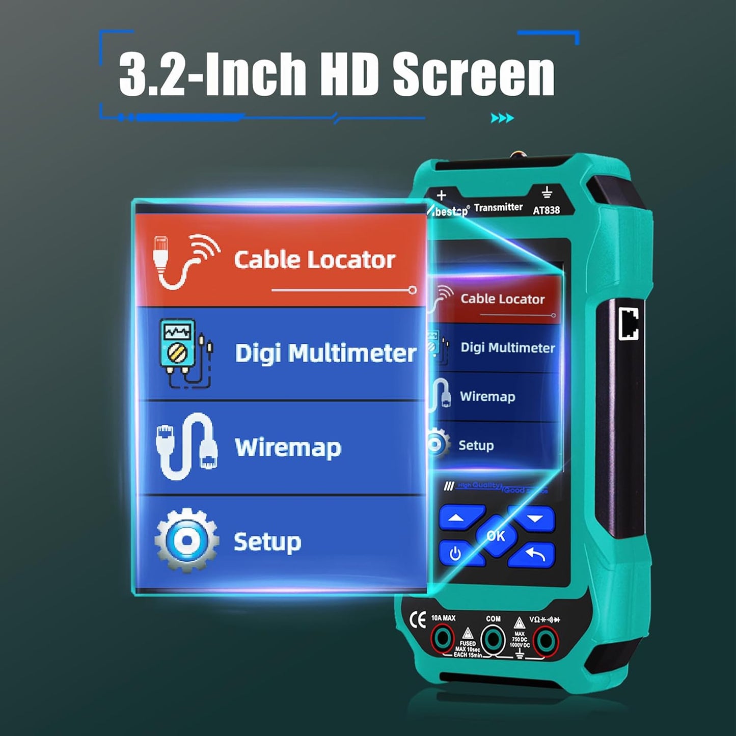 Localizator de cablu AT838 Abestop, localizator de circuite cu functie multimetru, fire/cablu subteran, detectarea traseului conductei de apa/gaz pentru multi-tester