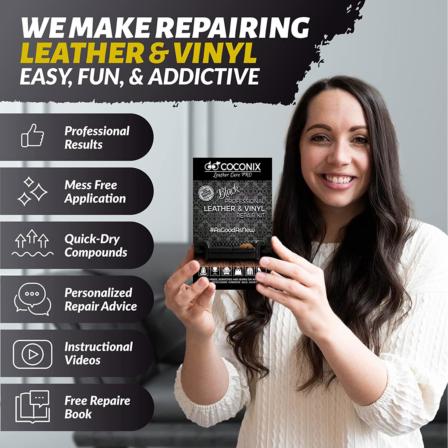 Kit reparatii si restaurare piele neagra, pentru tapiterie auto, canapele, jachete, fotolii si produse din piele