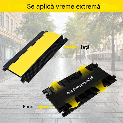 Rampa de protectie cabluri cu 5 canale 91 x 50 x 5 cm, capacitate 3000 kg, din cauciuc cu capac din plastic si design modular, pentru casa, parcari, garaje, depozite, negru