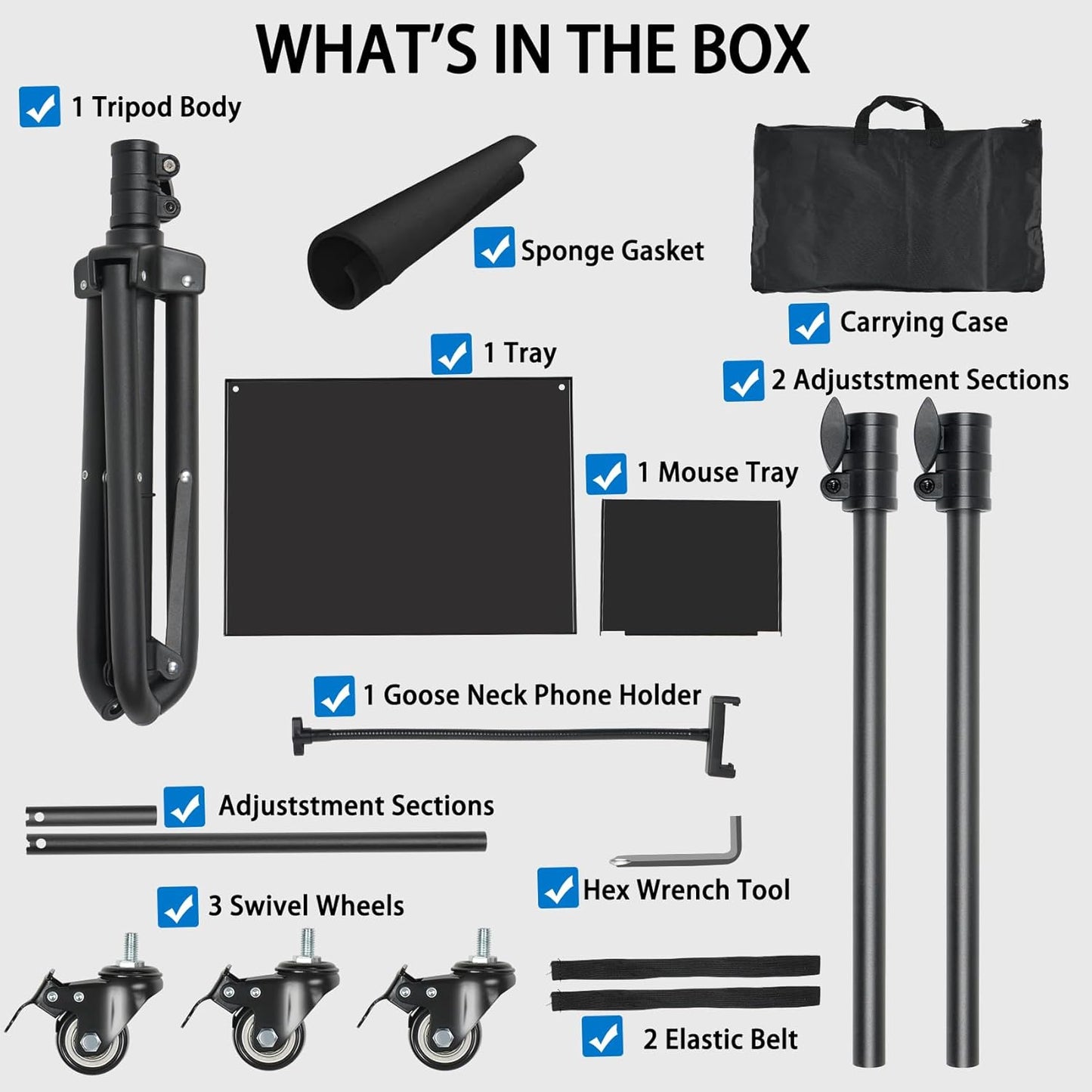 Suport mobil pentru videoproiector/laptop, stand cu inaltime reglabila 66-160 cm, suport smartphone, capacitate 10 kg, din metal, tava rotativa 360°, pentru proiector, tableta, mixer, laptop, partitura, negru