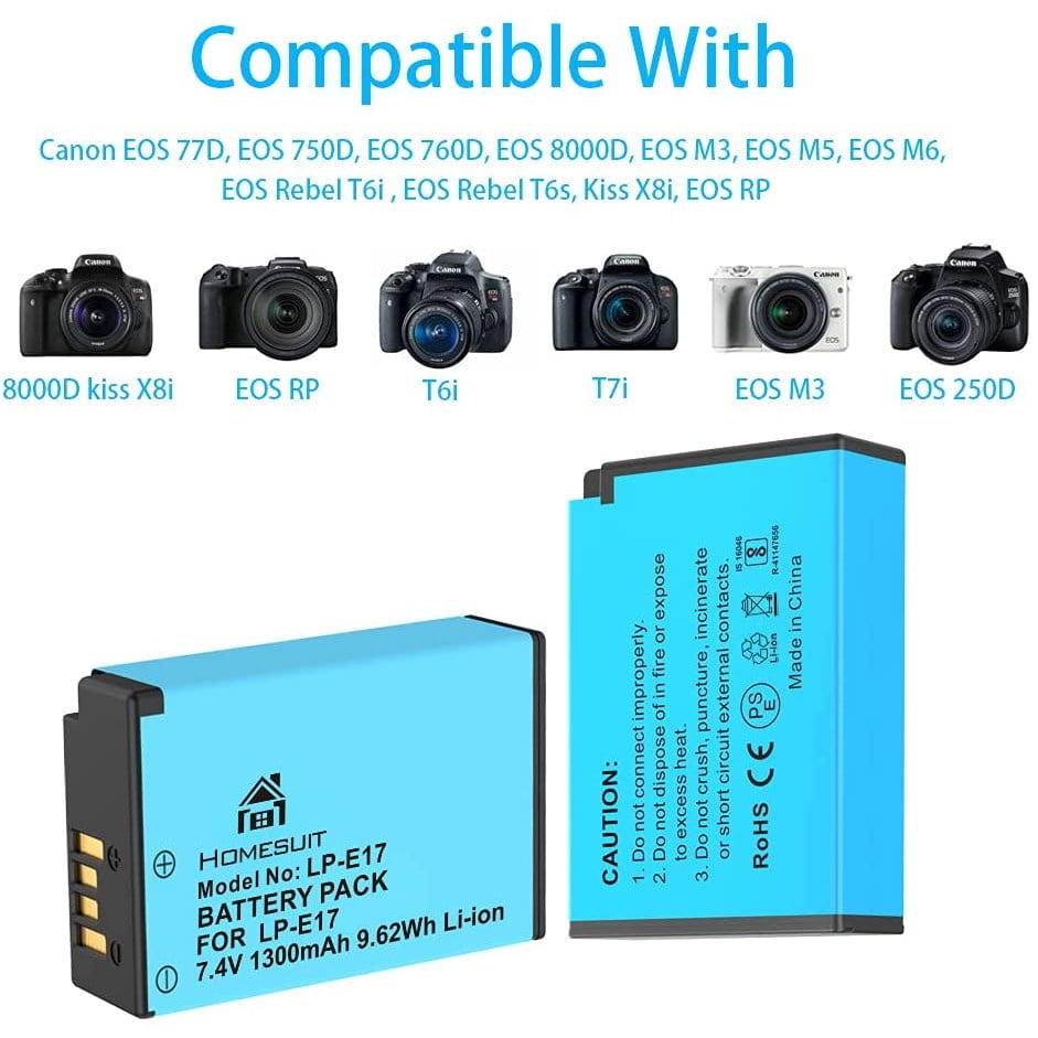 Set de 2 acumulatori 1300mAh LP-E17 si incarcator dublu cu display LCD, pentru Canon Rebel SL3, SL2, T8i, T7i, T6i, T6s, EOS M3, M5, M6, EOS 200D, 77D, 750D, 760D, 800D, 800D