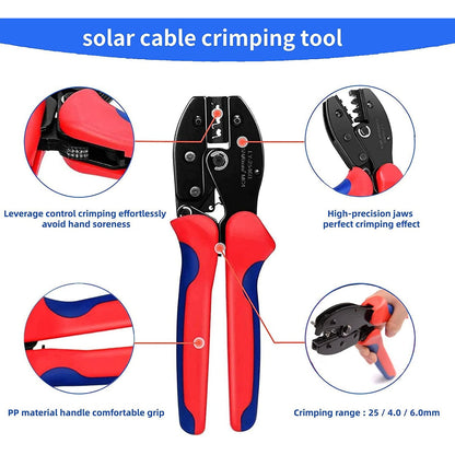 Kit de sertizare conectori cablu solar 4-6 mm², pentru panouri solare, cu 6 perechi conectori MC4 tata/mama, cleste de sertizare, chei pentru conector, cu husa de depozitare si transport
