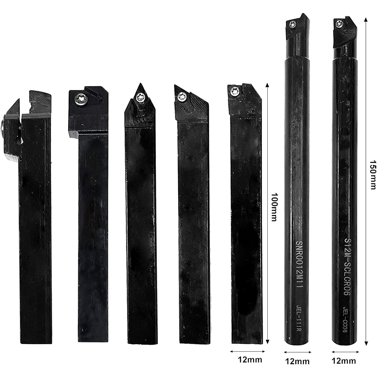 Set cutite de strung cu placute amovibile, 7 pese de strunjit cu insertii din carbura 12 mm cu bara de gaurit si 7 chei T8