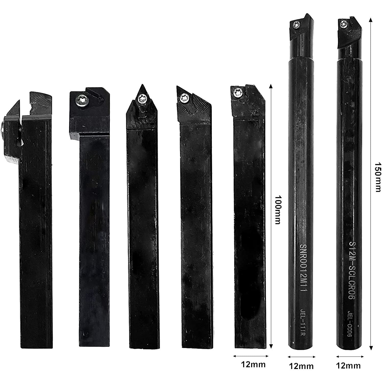 Set cutite de strung cu placute amovibile, 7 pese de strunjit cu insertii din carbura 12 mm cu bara de gaurit si 7 chei T8