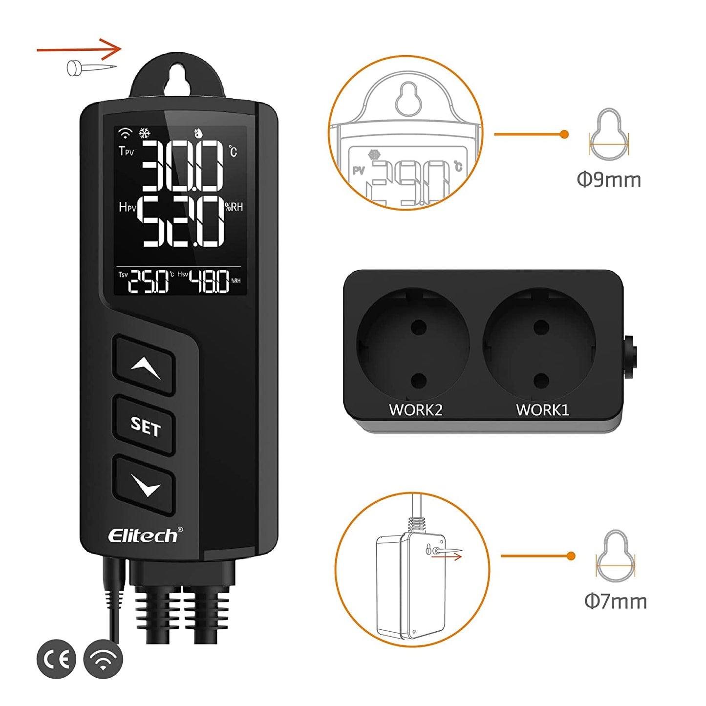Priza smart, termostat digital Wi-Fi, controler temperatura si umiditate cu 2 iesiri, comutator racire si incalzire, control prin aplicatie, sonda 2 in 1, STC-1000PROTH