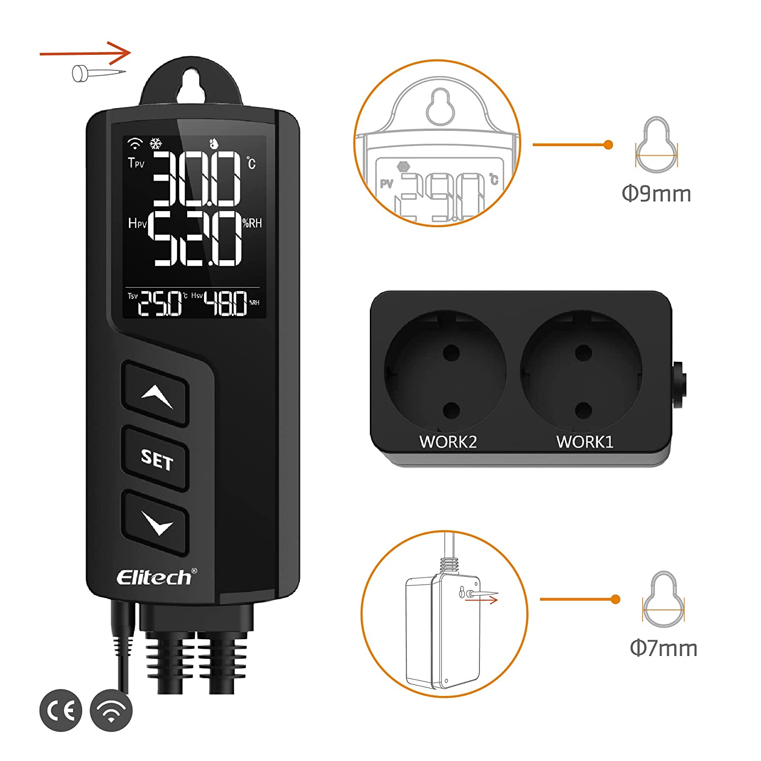 Priza smart, termostat digital Wi-Fi, controler temperatura si umiditate cu 2 iesiri, comutator racire si incalzire, control prin aplicatie, sonda 2 in 1, STC-1000PROTH