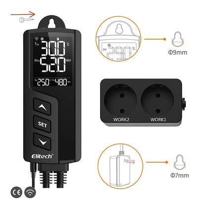 Priza smart, termostat digital Wi-Fi, controler temperatura si umiditate cu 2 iesiri, comutator racire si incalzire, control prin aplicatie, sonda 2 in 1, STC-1000PROTH