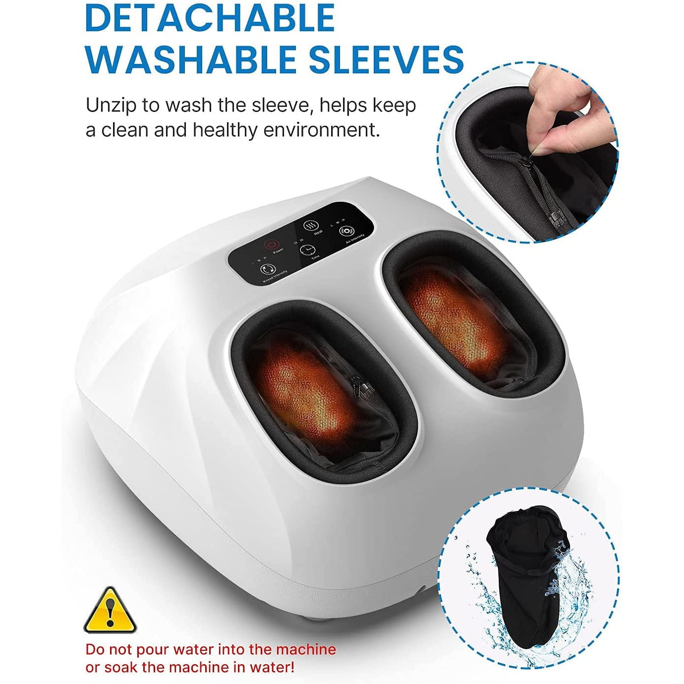 Aparat de masaj Shiatsu cu functie de caldura, telecomanda, perne cu aer comprimat, role, temporizaror, panou de control cu touch, Renpho, alb