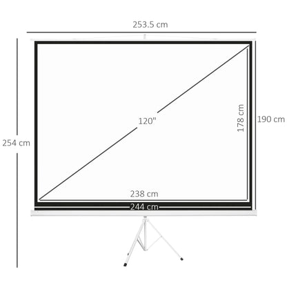 Ecran de proiectie pentru videoproiector de 120" Format 4:3, 244x183 cm, Inaltime maxima: 3.2 m, din Tesatura Tip Plasa, Plastic si Metal, cu Trepied, Alb
