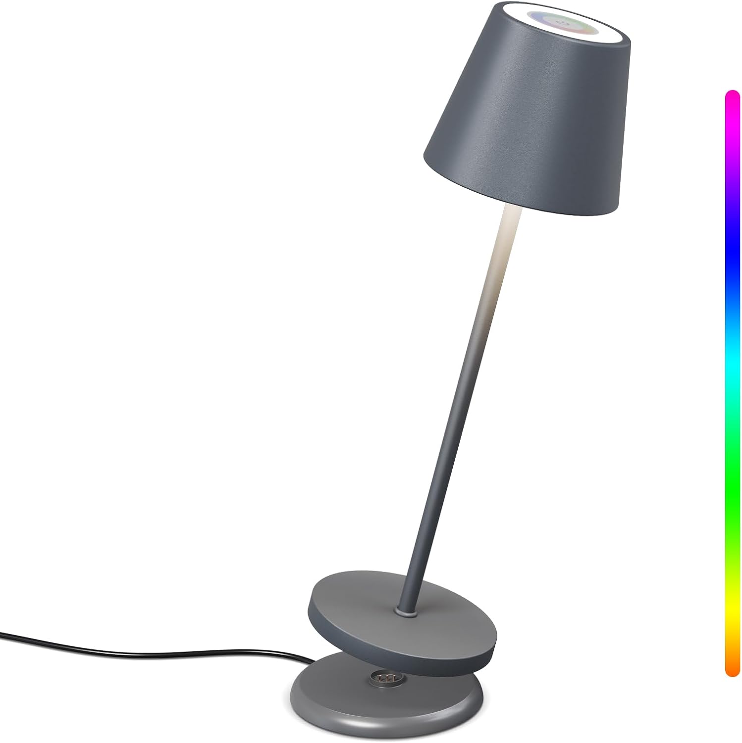 Lampa de masa LED RGB cu statie de incarcare, buton cu touch, dimabila, impermeabila IP54, pentru interior si exterior, hotel, restaurant, terasa, casa, gradina