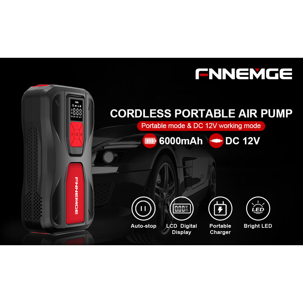 Pompa electrica, mini compresor cu baterie 6000 mAh si functionare 12V, 35 l/min, 150 PSI, functie powerbank, cu lanterna LED si afisaj, pentru auto, motociclete, bicicleta, minge