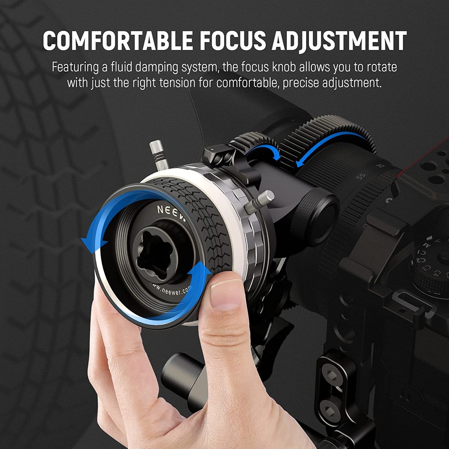 Adaptor follow focus mini pentru obiectiv de pana la 114 mm, cu tija de 15 mm si clema, cu opritoare A/B, pentru cage, camera foto mirrorless, DSLR, Neewer PG001
