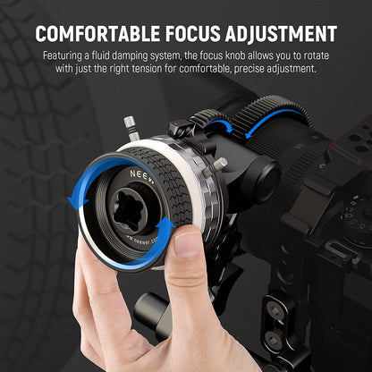 Adaptor follow focus mini pentru obiectiv de pana la 114 mm, cu tija de 15 mm si clema, cu opritoare A/B, pentru cage, camera foto mirrorless, DSLR, Neewer PG001