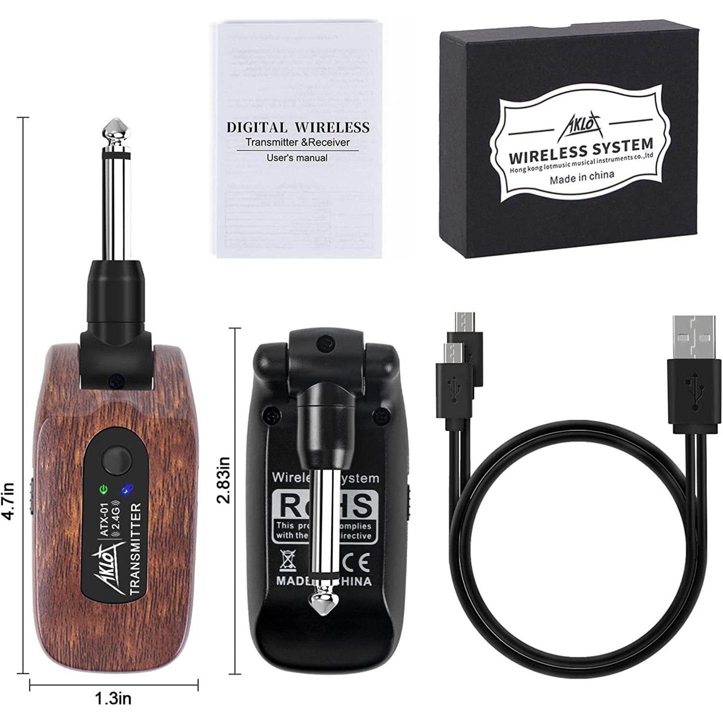 Sistem wireless pentru chitara 2.4GHz, plug and play, cu transmitator si receptor, 8 ore de functionare, pentru chitara electrica, chitara bass, vioara, orga