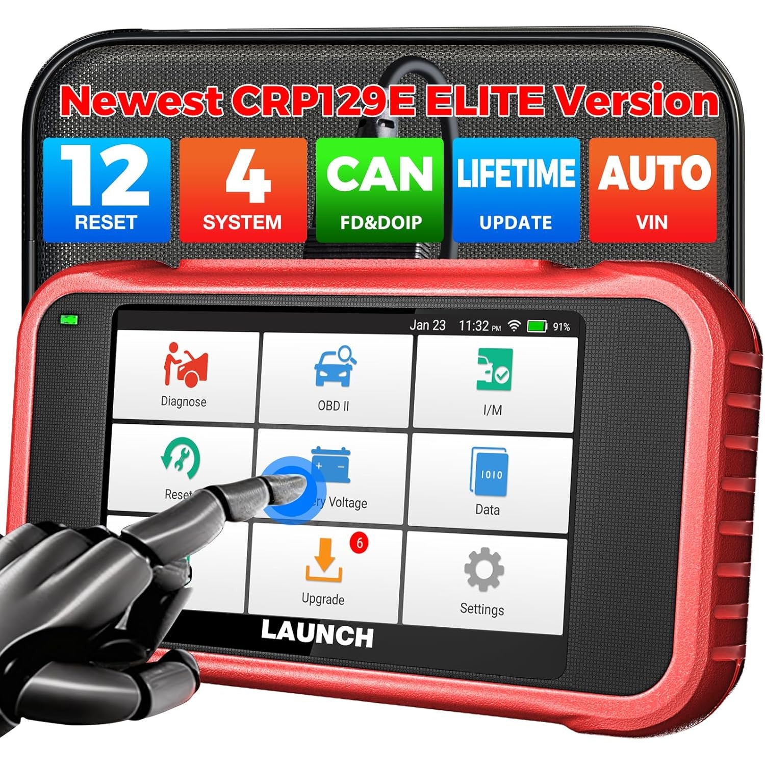 Tester diagnoza auto LAUNCH CRP129E OBD2, scaner profesional pentru motor, ABS, airbag SRS si transmisie, resetare DPF, ulei, EPB, TPMS, SAS, BMS, codare injectoare, actualizari gratuite prin Wi-Fi