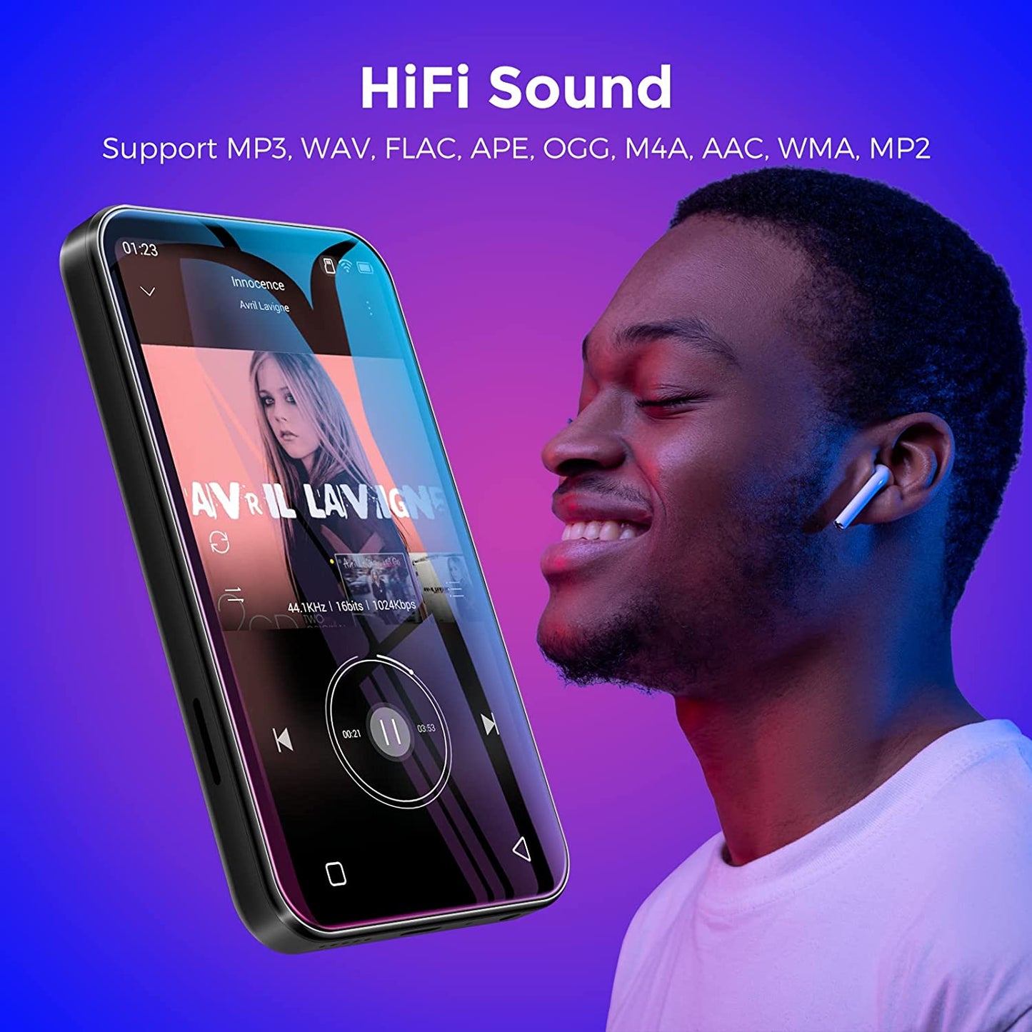 MP4 Player WiFi, cu ecran 4 inch, Bluetooth, full touchscreen, MP3 Player cu browser mini, difuzor, sunet HiFi, e-book, inregistrare radio si voce, suporta card pana la 512 GB