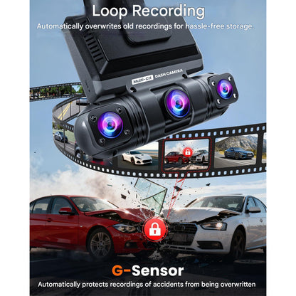 Camera auto de bord wireless, 4 canale, 2K + 3×1080P, Wi-Fi cu aplicatie, unghi filmare 360°, senzor G, 8 LED-uri IR, vedere nocturna, camera video marsarier inclusa in pachet, card SD 128 GB