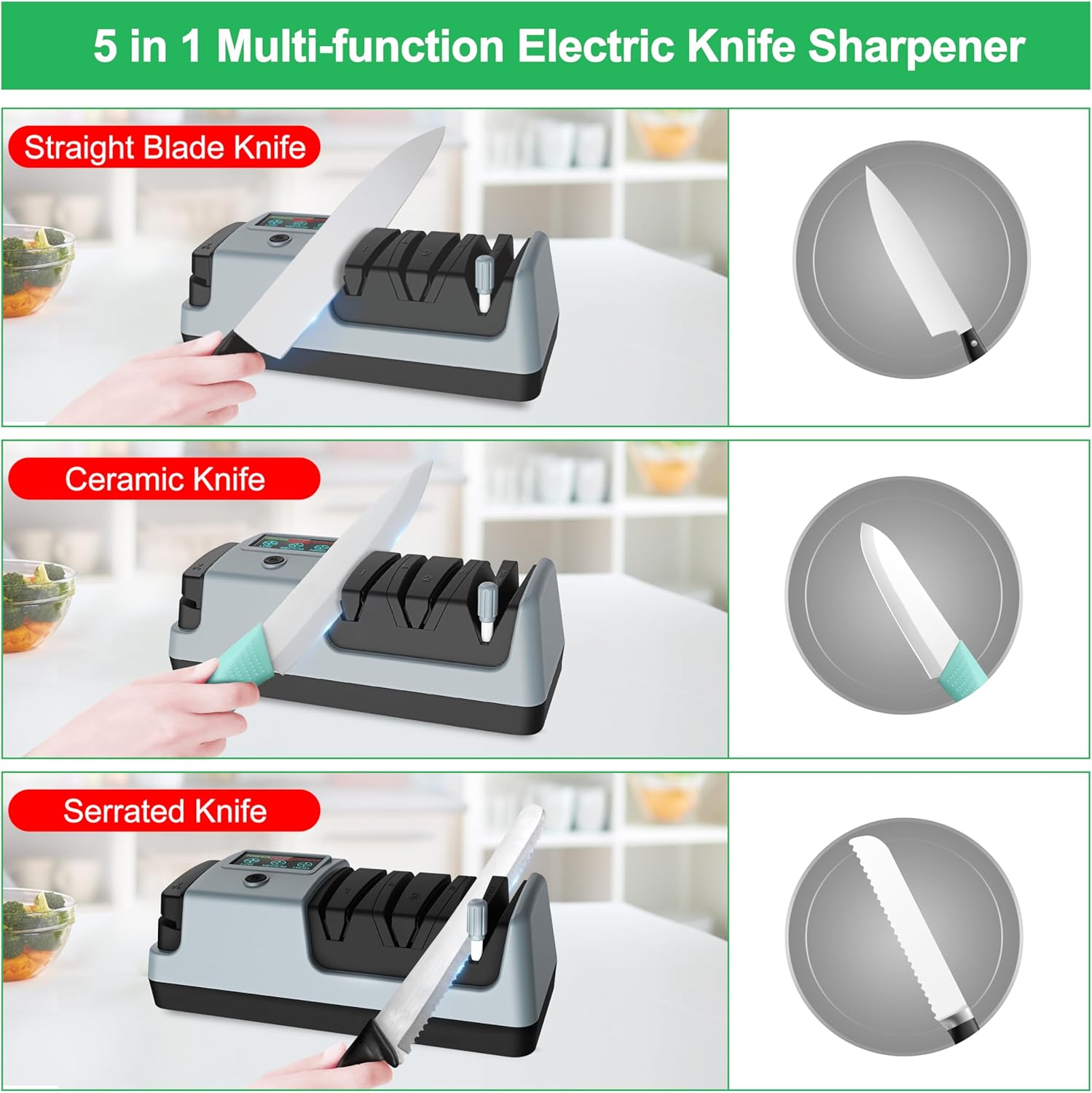 Ascutitor electric profesional pentru cutite, foarfece si secure cu disc abraziv din diamant, cu display, 3 viteze reglabile, ascutire rapida, pentru ascutire precisa