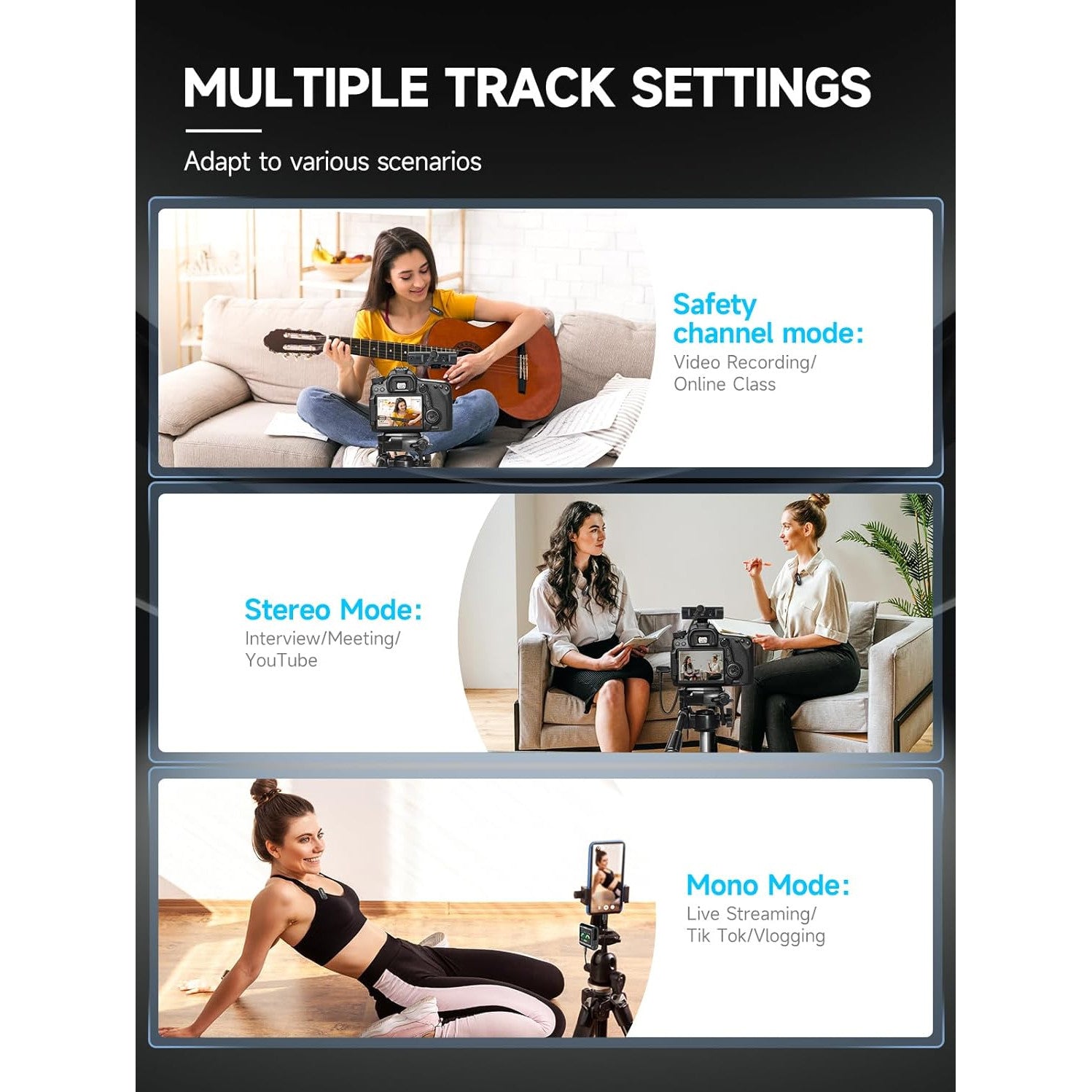 Set 2 microfoane lavaliera profesionale wireless 2.4GHz, raza actiune 250 m, receptor cu touchscreen de 2 inch, 10 ore timp functionare, anulare zgomot, inregistrare de siguranta, pentru PC, Laptop, Smartphone, Camere DSLR