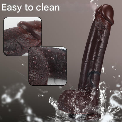 Dildo realist negru, 25cm, ventuză puternică, pentru stimularea punctului G