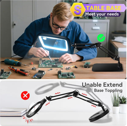 Lupa 30x cu lumina LED si suport, lampa de marire cu 60 LED-uri, 5 moduri de culoare, 4 niveluri de luminozitate, hands-free, pentru citit si lucru de precizie