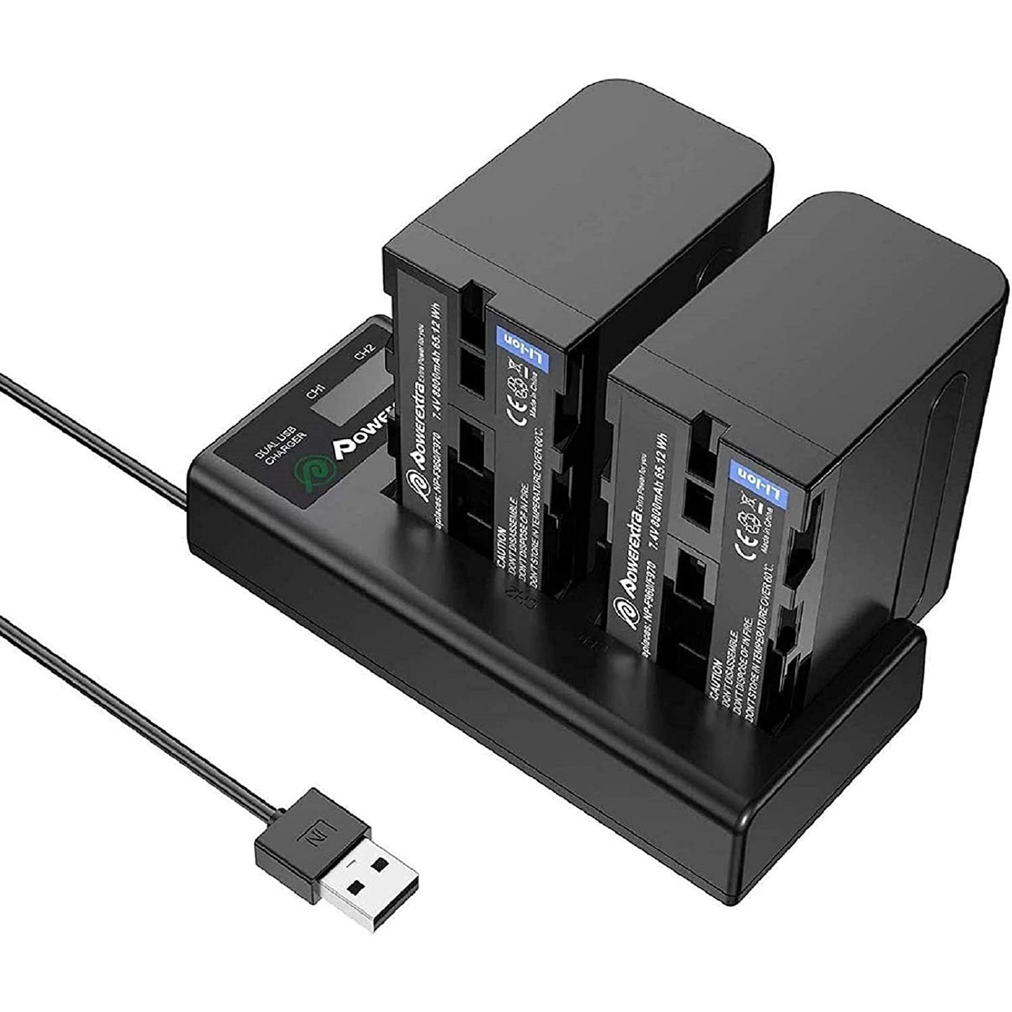 Set 2 acumulatori 8800mAh, Incarcator dublu cu LCD, compatibil cu Sony NP-F970 F960 F930 F950, Sony DCR-VX2100 DSR-PD150 DSR-PD170 HDR-AX2000 HDR-FX7 HDR-FX1000