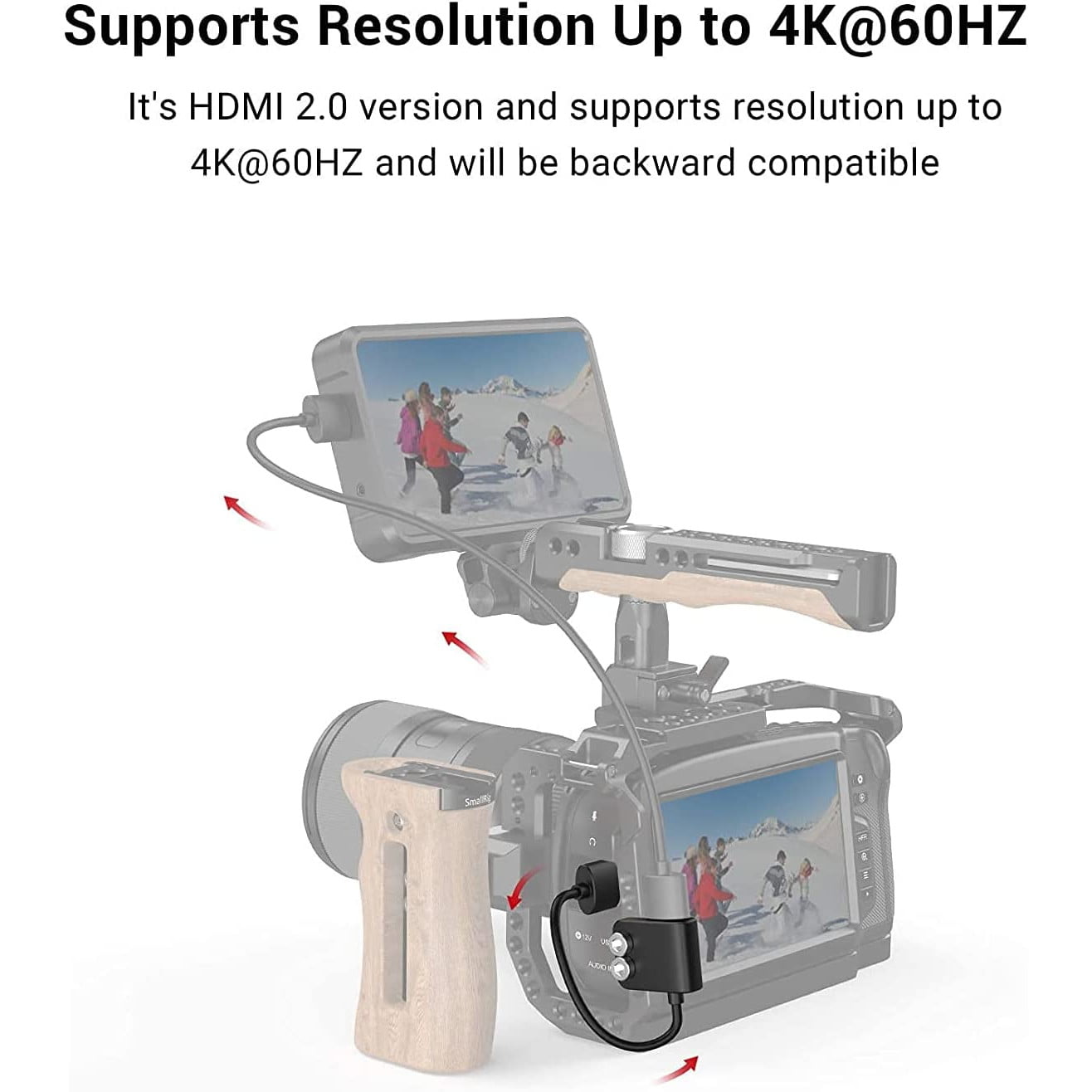 Adaptor HDMI tata la HDMI mama, 4K, cu 2 suruburi 1/4 inch, pentru BMPCC 4K, 6K, 6K Pro; Sony A7S III; Panasonic GH5, S1H, Smallrig 3019
